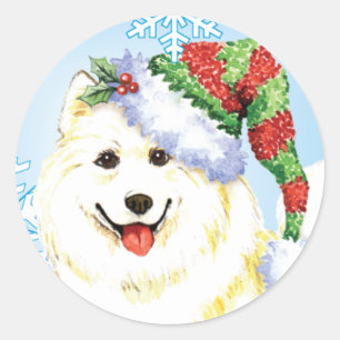 Glücklicher Howlidays Samoyed Runder Aufkleber