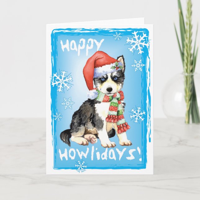 Glücklicher Howlidays Schlittenhund Feiertagskarte (Vorderseite)