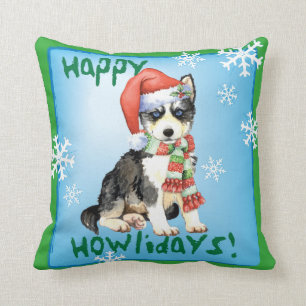 Glücklicher Howlidays Schlittenhund Kissen