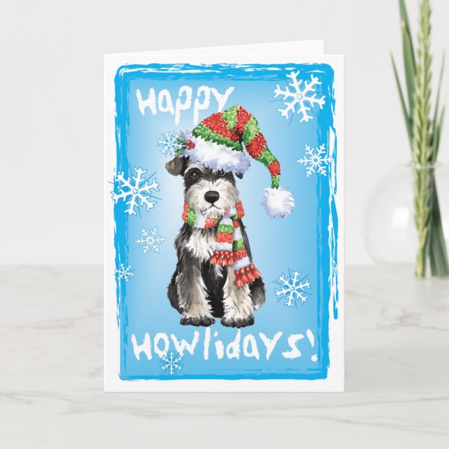 Glücklicher Howlidays Zwergschnauzer Feiertagskarte (Vorderseite)