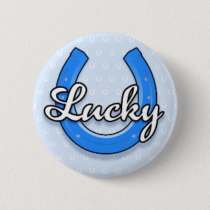 Glücklicher Hufeisenknopf (blau) Button