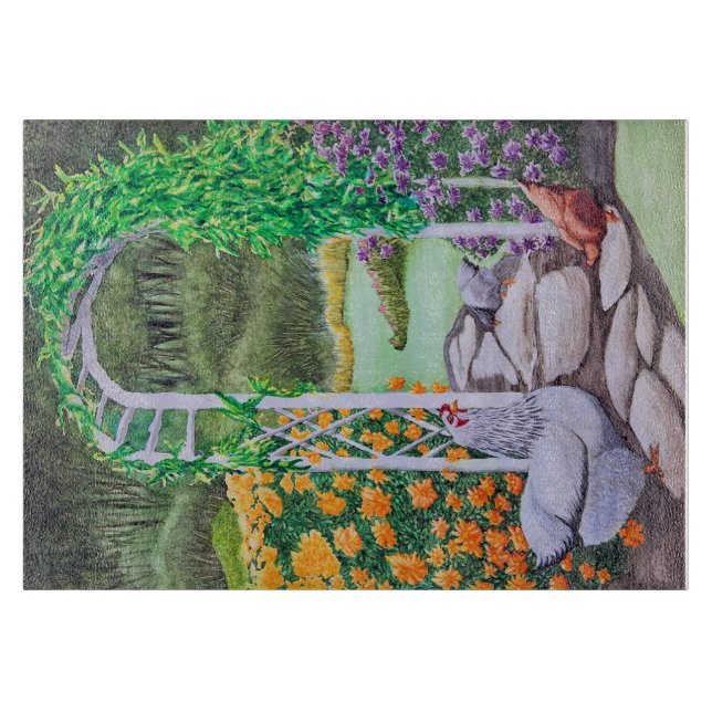 Glücklicher Hühnergarten Schneidebrett (Vorderseite)