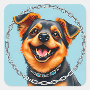Glücklicher Hund Bunte Digitale Illustration Quadratischer Aufkleber