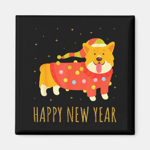 Glücklicher Hund Corgi feiert Silvester Cozy Chris Magnet