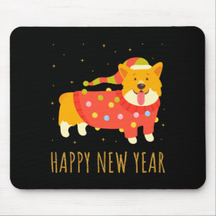 Glücklicher Hund Corgi feiert Silvester gemütliche Mousepad