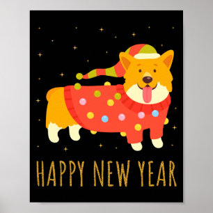 Glücklicher Hund Corgi feiert Silvester gemütliche Poster