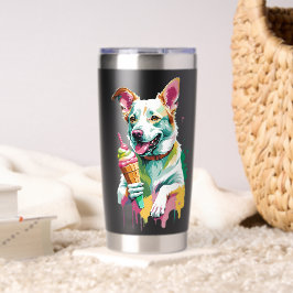 Glücklicher Hund, der ein Eis isst Thermobecher