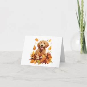 Glücklicher Hund im Herbst und Herbstlaub BLANK  Karte