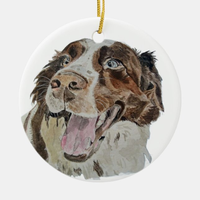 Glücklicher Hund Keramik Ornament (Vorne)