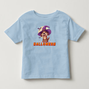 Glücklicher Hund mit Hexenhut feiert Halloween Kleinkind T-shirt