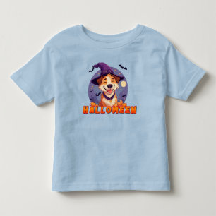 Glücklicher Hund mit Hexenhut feiert Halloween Kleinkind T-shirt