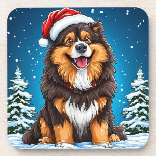 Glücklicher Hund mit Weihnachtsmannmütze Getränkeuntersetzer