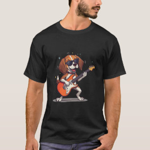 Glücklicher Hund Rocker spielt Gitarre mit Sonnenb T-Shirt