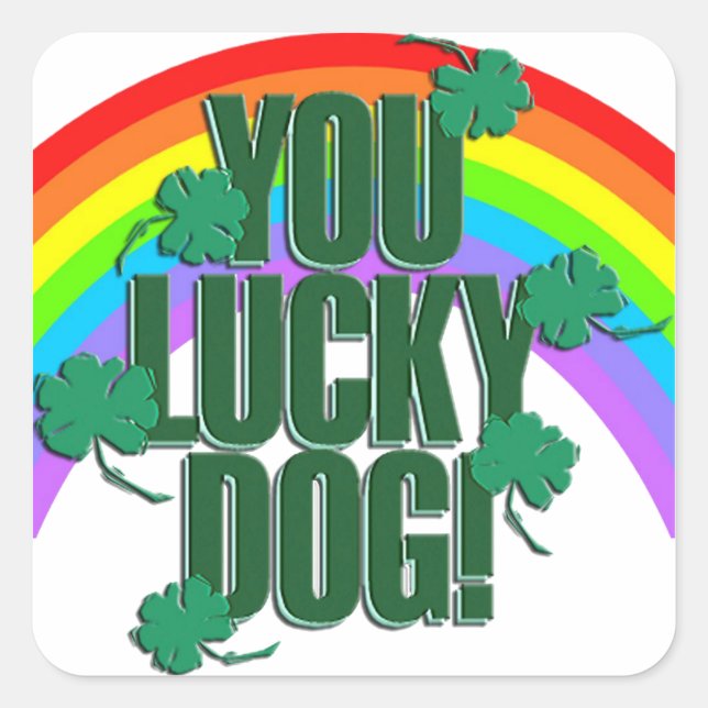Glücklicher Hund und Regenbogen St. Patrick's Day Quadratischer Aufkleber (Vorderseite)