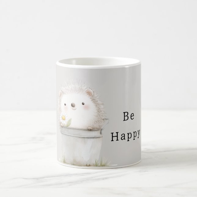 Glücklicher Igel in Eimer mit Gänseblümchen Kaffeetasse (Mittel)