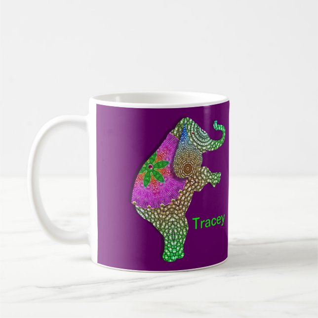 Glücklicher indischer Elefant in Regenbogenfarben Kaffeetasse (Links)