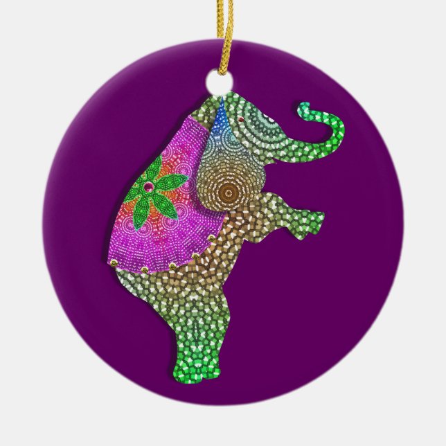 Glücklicher indischer Elefant in Regenbogenfarben Keramikornament (Vorne)
