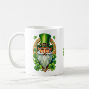Glücklicher irischer Leprechaun-Hufeisen und Kleeb Kaffeetasse