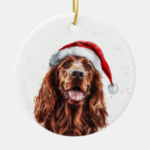 Glücklicher Irischer Setter-Hund Weihnachten Perso Keramik Ornament