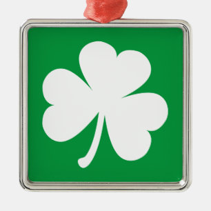Glücklicher irischer Shamrock   Grün und Weiß Silbernes Ornament