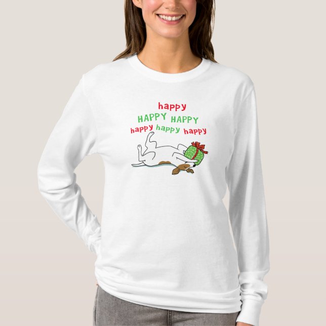 Glücklicher Jack-Russell-Terrier-Weihnachtshund T-Shirt (Vorderseite)