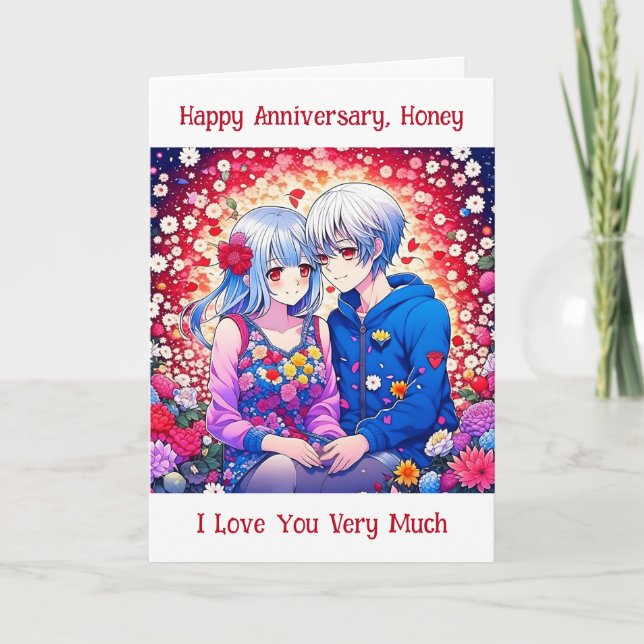 glücklicher Jahrestag | Niedlich Anime Couple Karte (Vorderseite)
