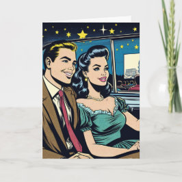glücklicher Jahrestag | Retro Couple beim Drive-In Karte