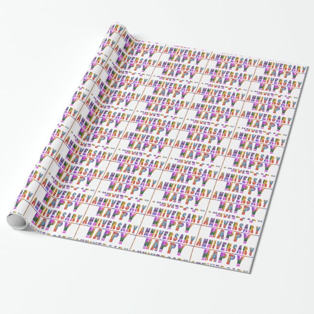 GLÜCKLICHER JAHRESTAG: TEXT Grafik Geschenkpapier (Ungerollt)