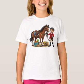 Glücklicher Junger Reiter Mit Schönem Pferd Cartoo T-Shirt