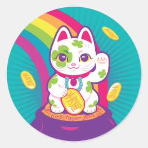 Glücklicher Katze Maneki Neko viel Glück-Topf Go Runder Aufkleber