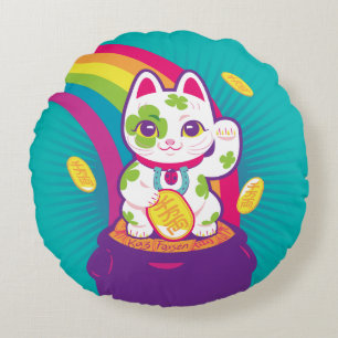 Glücklicher Katze Maneki Neko viel Glück-Topf Go Rundes Kissen