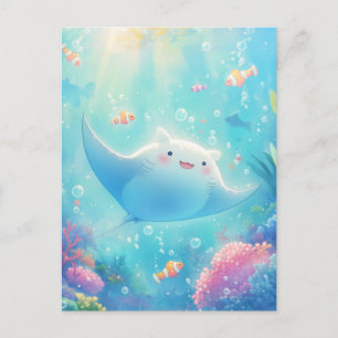 Glücklicher Kawaii Mantarochen Sonnig beleuchtetes Postkarte