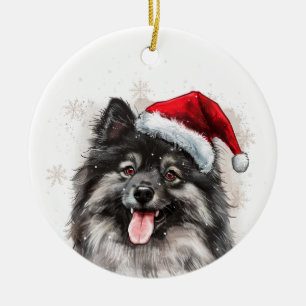 Glücklicher Keeshond-Hund Weihnachten Personalisie Keramik Ornament