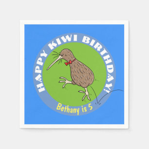 Glücklicher Kiwi-Cartoonvogel mit Bogen-Krawatte Serviette