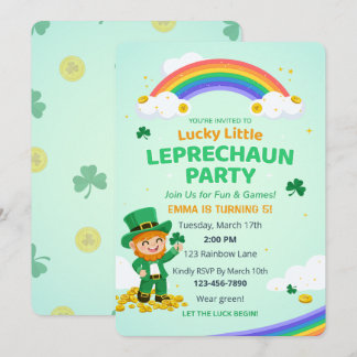 Glücklicher Kleiner Leprechaun Regenbogen-Kind Geb Einladung