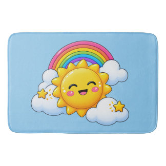 Glücklicher kleiner Sonnenschein, Regenbogen & Ste Badematte