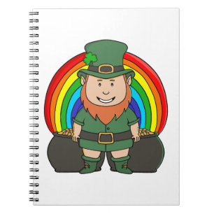 Glücklicher Kobold mit Regenbogentopf voll Gold Notizblock