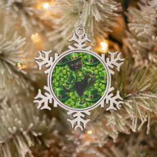 Glücklicher Kobold schwarze Katze Schneeflocke Orn Schneeflocken Zinn-Ornament