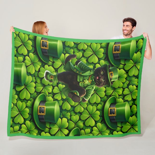 Glücklicher Kobold schwarze Katze St. Patrick's Da Fleecedecke (Beispiel)