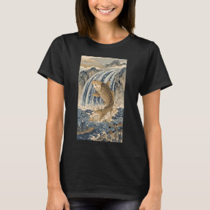 Glücklicher Koi-Fisch springt Wasserfall Ukiyo-e-K T-Shirt