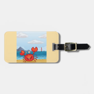 Glücklicher Krebs am Strand mit Leuchtturm Gepäckanhänger