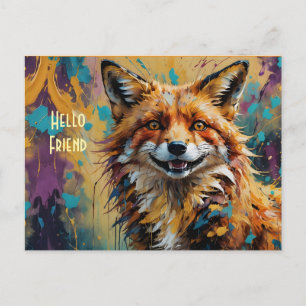 Glücklicher lächelnder Fuchs - Hallo Freund Farbsp Postkarte