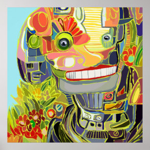 Glücklicher lächelnder Roboter Selfie mit der Natu Poster