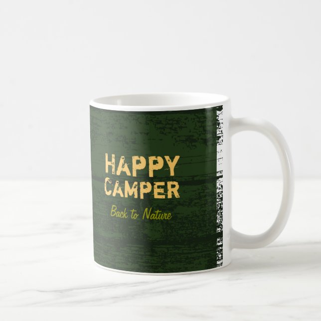 Glücklicher Lagerbewohner-rustikale Kaffeetasse (Rechts)
