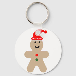 Glücklicher Lebkuchenmann mit Weihnachtsmannmütze Schlüsselanhänger