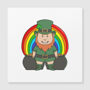 Glücklicher Leprechaun mit Regenbogentopf voll Gol Magnetkarte