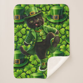 Glücklicher Leprechaun schwarze Katze St. Patrick' Sherpadecke