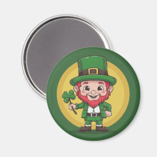 Glücklicher Leprechaun und Klee Magnet