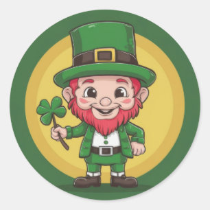 Glücklicher Leprechaun und Kleeblatt-Rundaufkleber Runder Aufkleber