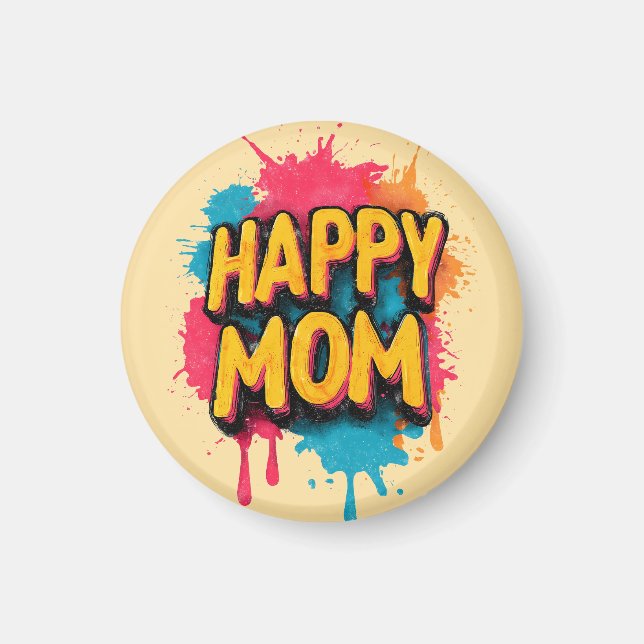 Glücklicher Mama-Text mit hellen Farbspritzern Magnet (Vorne)